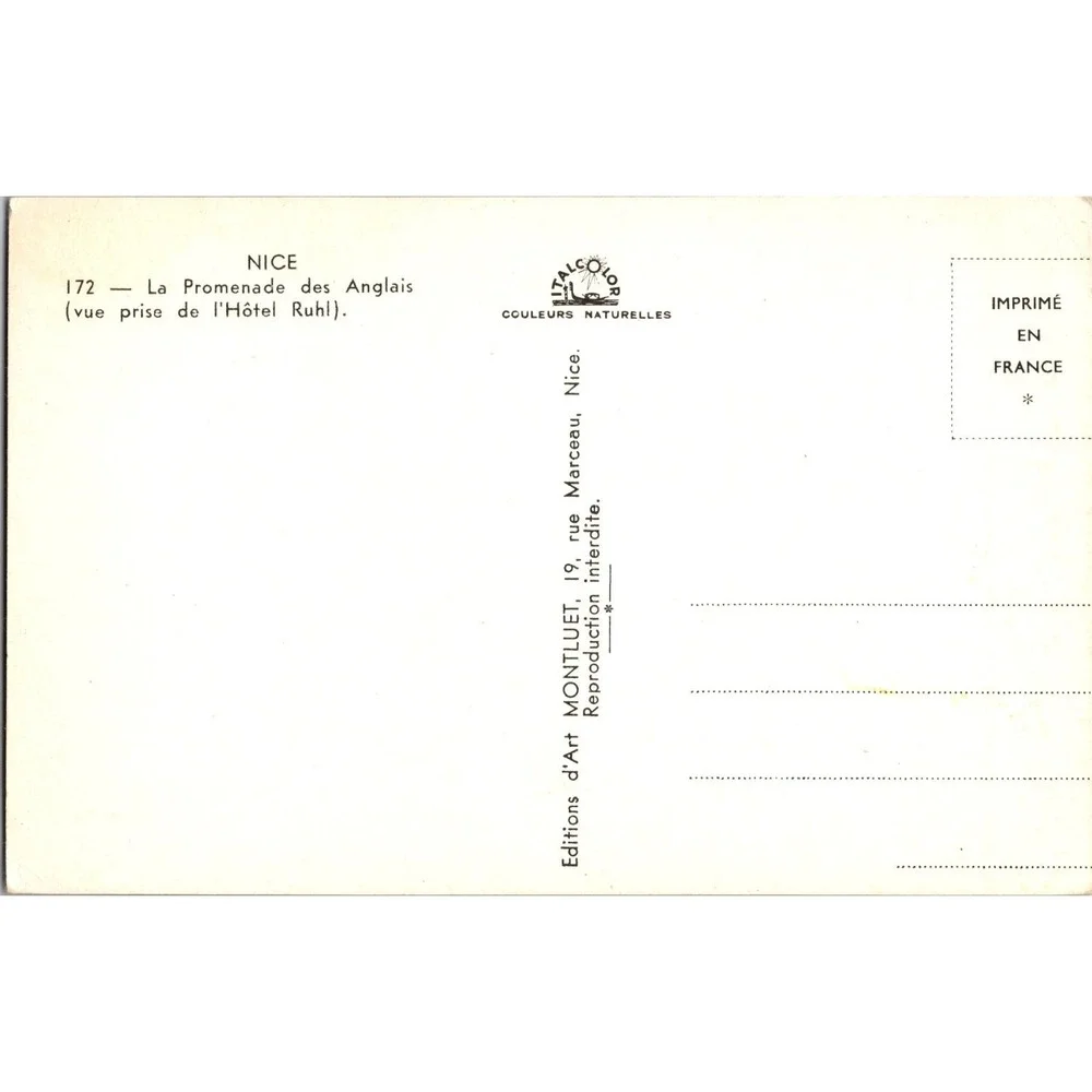 Vintage Nice‎ France Promenade des Anglais Postcard by Montluet Italcolor